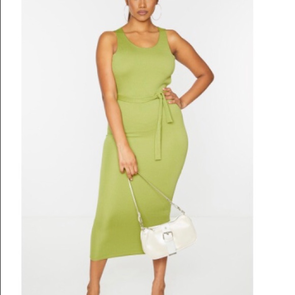 Olive Mid Maxi Tie-Waist Dress